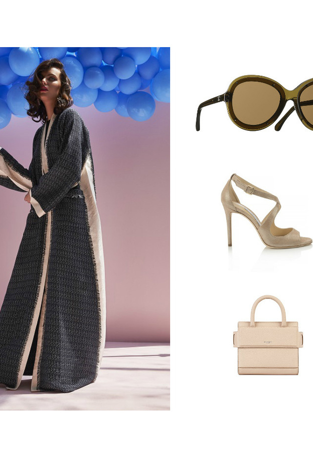 تنسيقة مع عباءة مطبّعة بالأزهار 