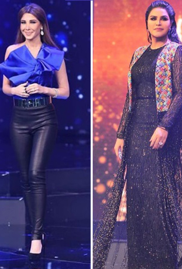 نانسي عجرم لا تتخلى عن البنطلون الجلدي مع توب الكشكش