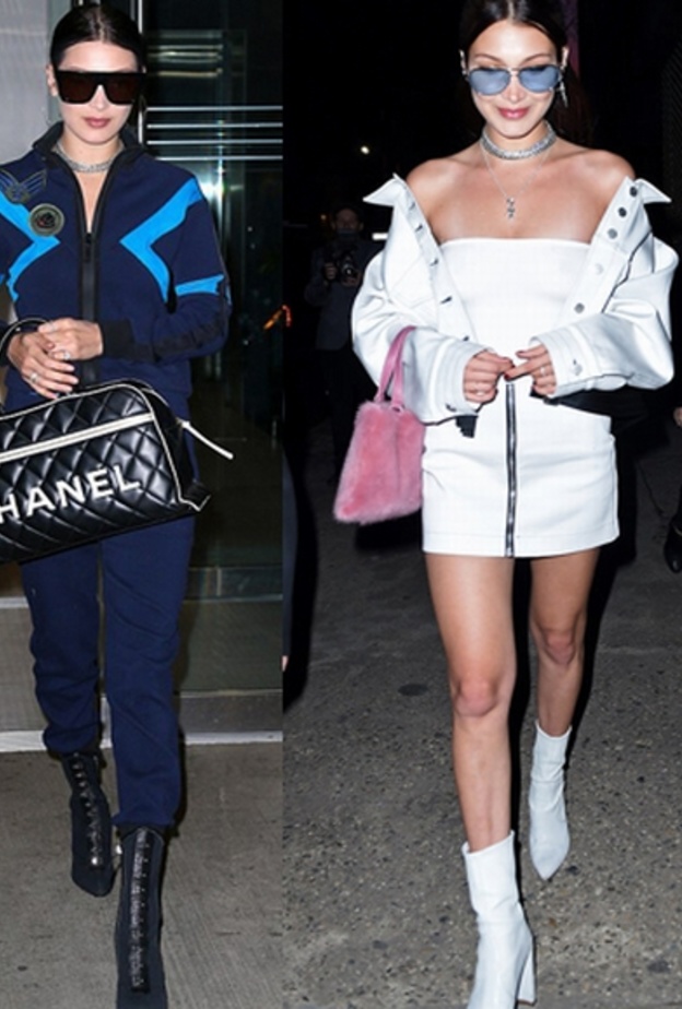 بيلا حديد تختار تصاميم من الجلد الابيض