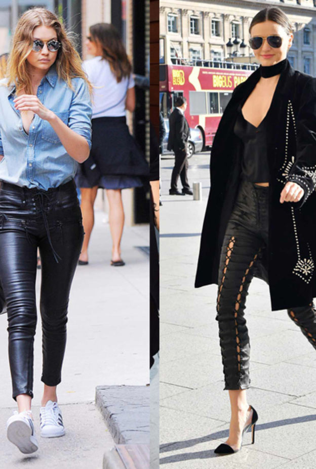 كيندال جينر kendall Jenner  تختار البنطلون الجلدي مع جاكيت نقشات النمر