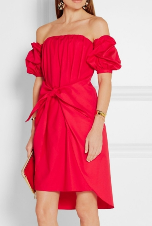 Johanna Ortiz فستان أحمر مكشوف الأكتاف من