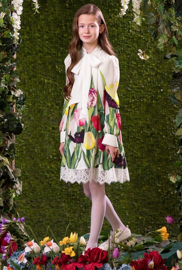 Monnalisa Bebé فستان ناعم معرق بالورود من 