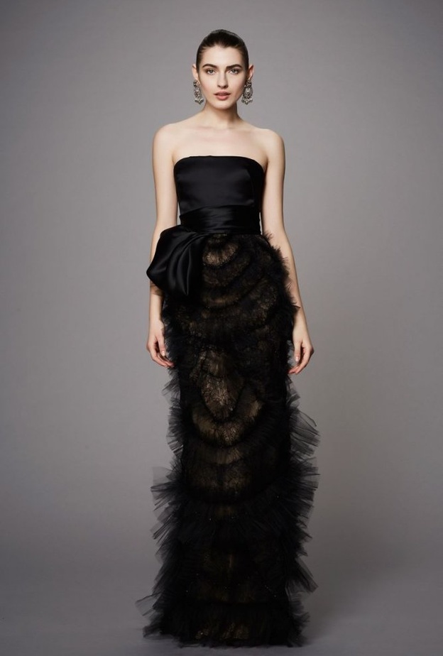 Marchesa فستان باللون الأسود من