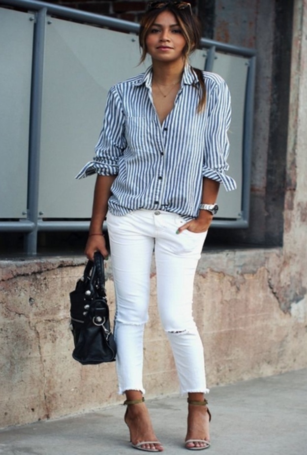 الجينز الأبيض لمختلف اطلالاتك الصباحية والمسائية