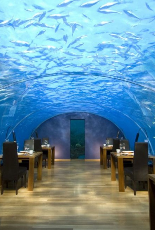 مطعم Ithaa Undersea في جزيرة Rangali في جزر المالديف، مطعم تحت الماء