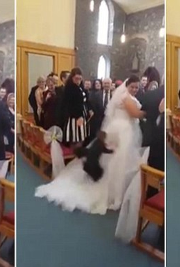 طفل يقفز على فستان الزفاف