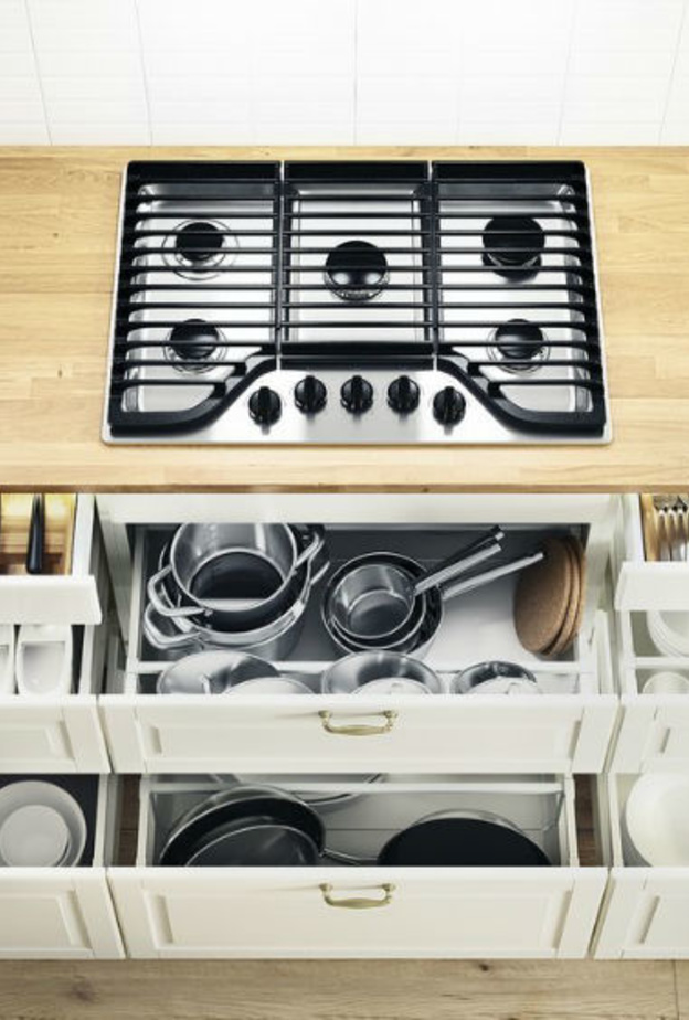 تقسيم مستلزمات المطبخ بحسب الجوارير المتوفرة