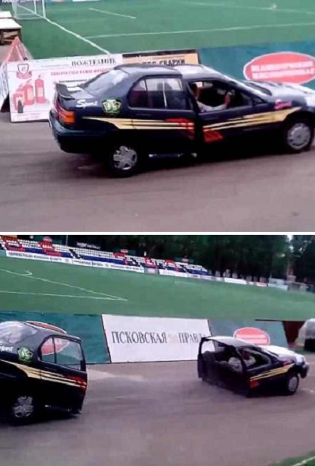 انشطار سيارة في استعراض بروسيا