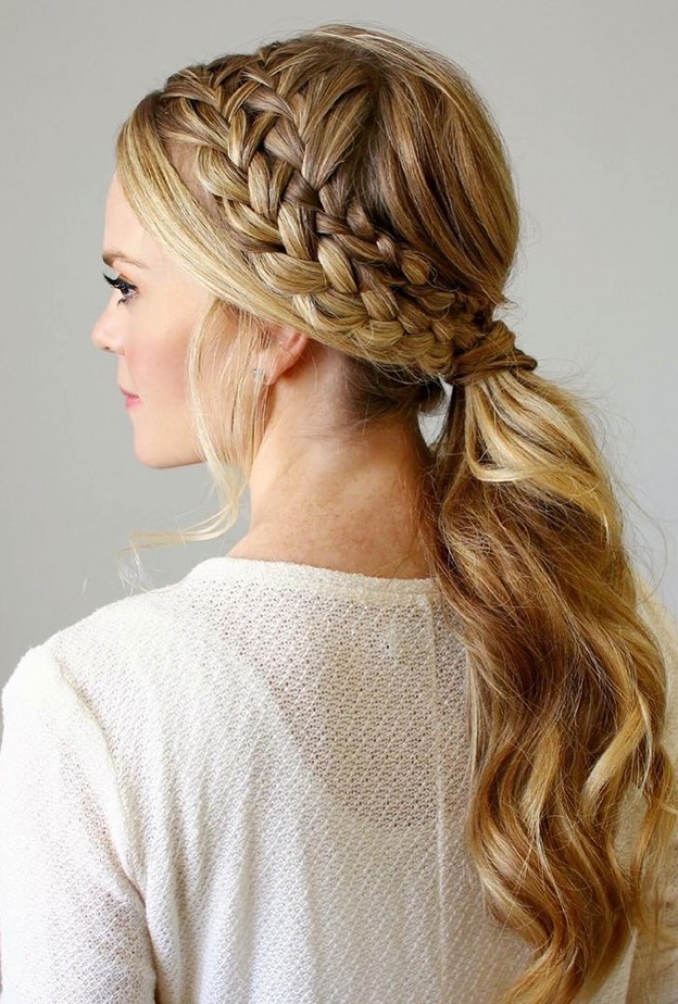 جمال تسريحة ذيل الحصان مع الضفائر