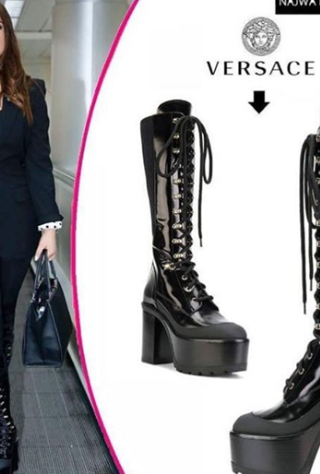 نجوى كرم نسقا اطلالتها مع جزمة عالية من فيرساتشي Versace 