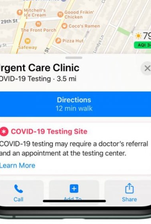 خرائط ابل Apple Maps تعرض أماكن اختبار COVID-19