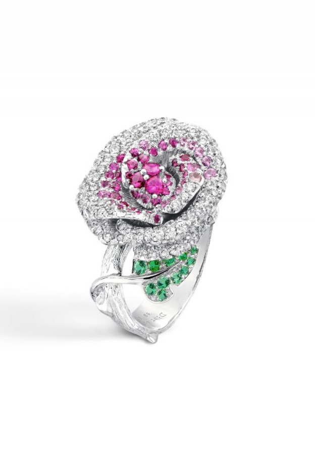 خاتم ديور من الذهب والكوارتز الوردي