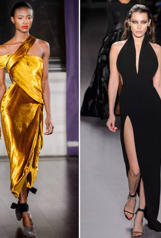 صور فساتين قصيرة وطويلة باللون الذهبى والاسود