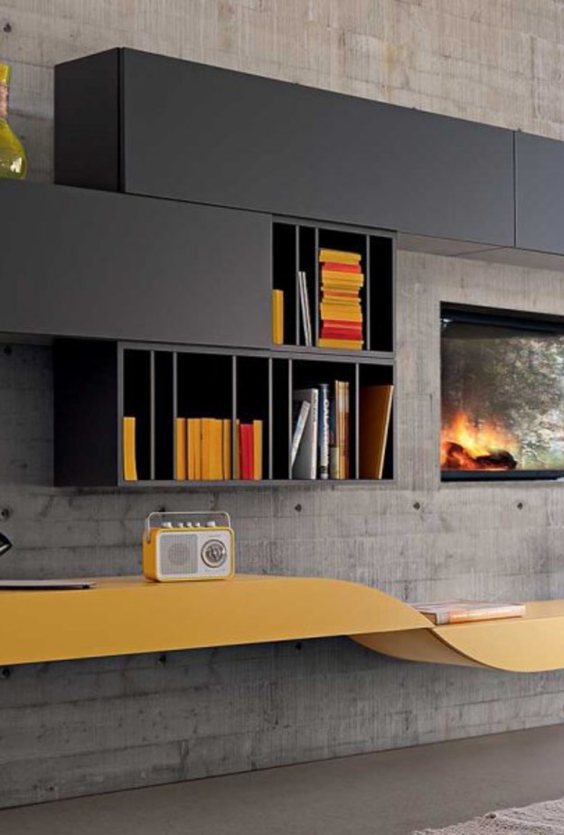 لون و تصميم عصريين لمكتبة غرفة الجلوس