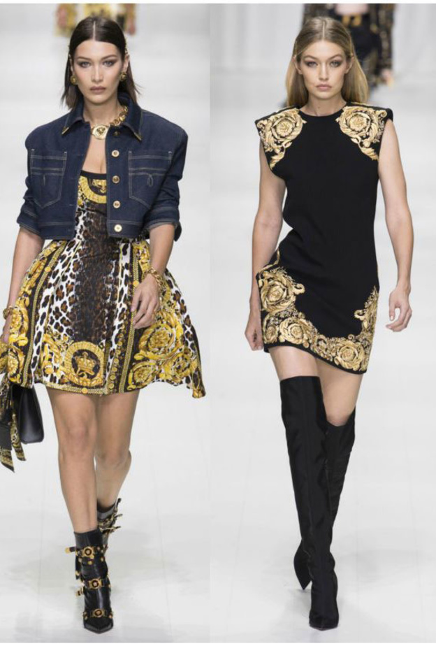 جيجي وبيلا في عرض ازياء دار فيرساتشي