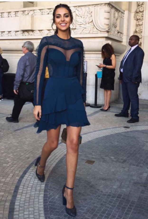 فستان سهرة باللون الأسود تألقت به فاليري أبو شقرا على السجادة الحمراء