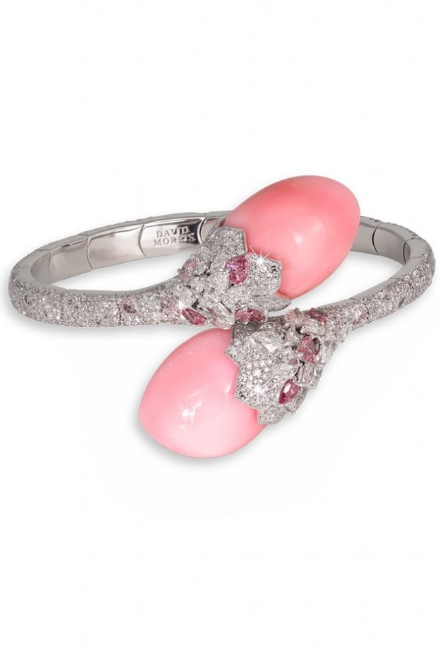 خاتم ديفيد موريس من الماس ولؤلؤة المحار الوردية