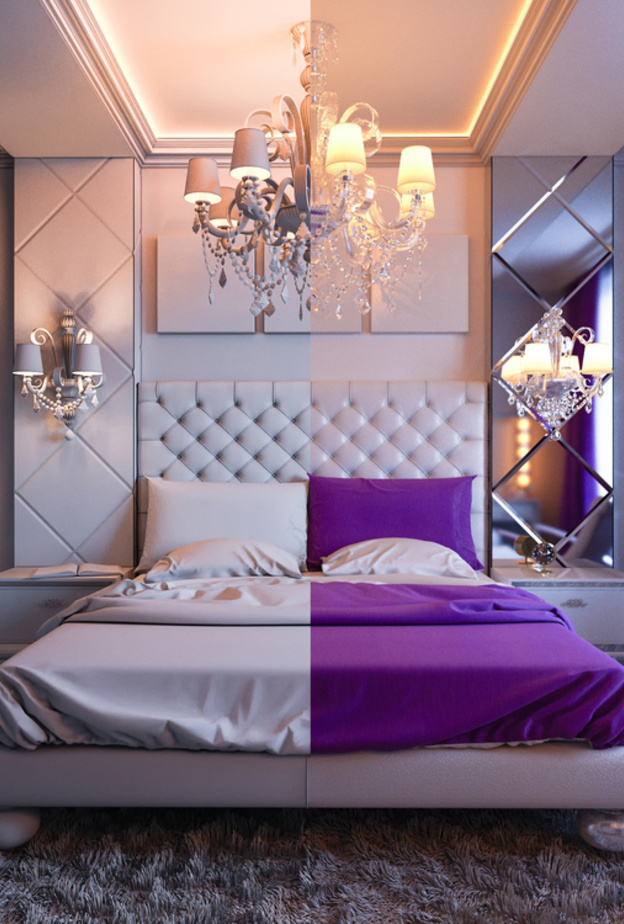 غرفة نوم عصرية باللون البنفسجي