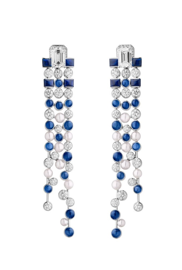 أقراط شوميه من الذهب الأبيض والأصفر والماس والياقوت الأصفر والبنفسجي