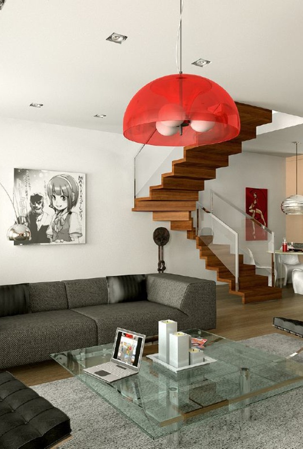 غرفة جلوس باللون الأحمر الجريء