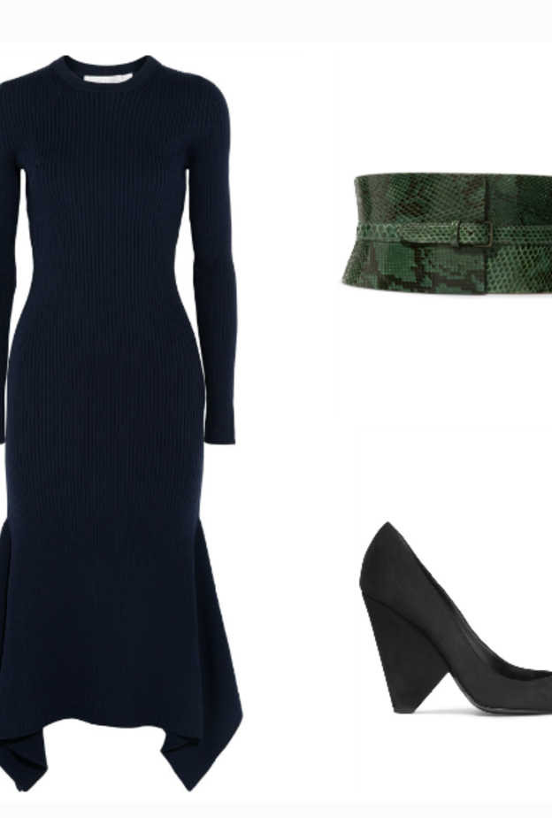 اطلالة في فستان ميدي مزينة بحزام على الخصر