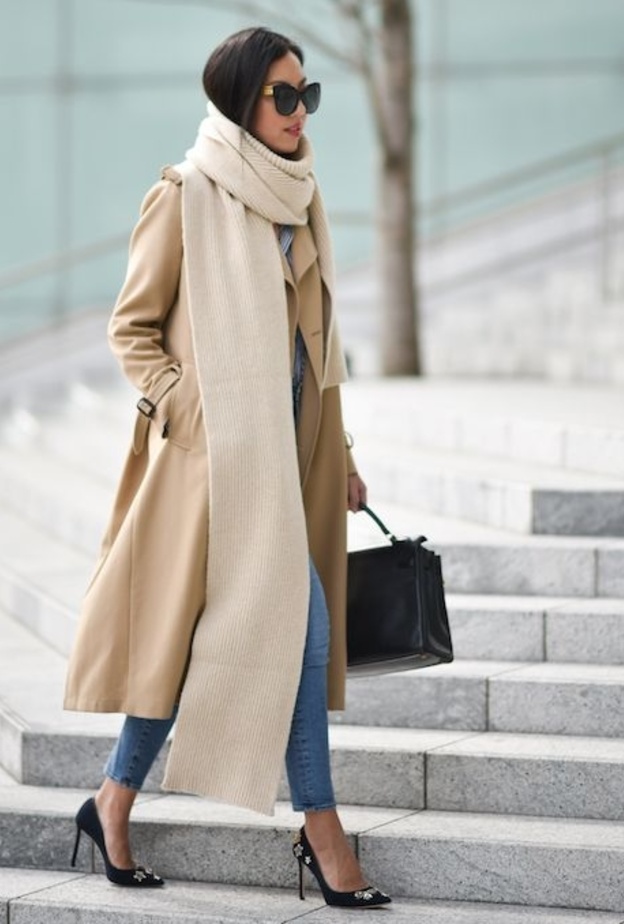 أضيفي لمسات شتوية جذابة بالوشاح على اطلالاتك بالفستان والأحذية الشتوية العالية