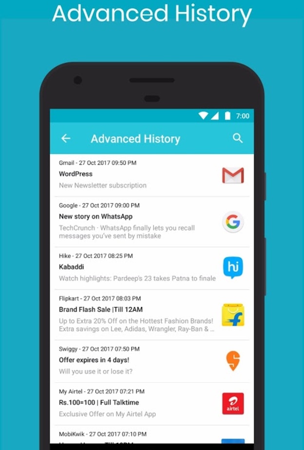 تطبيق Notification History يحفظ جميع الاشعارات القديمة التي قمت بحذفها.
