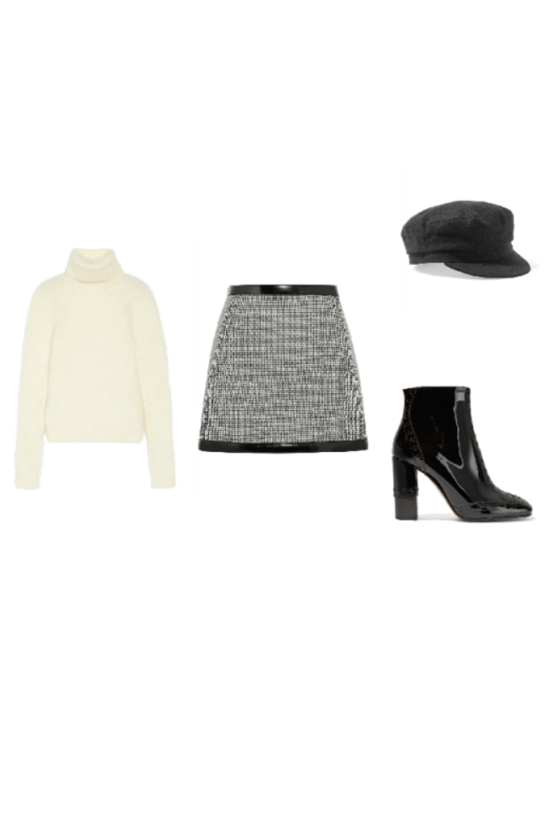 اطلالة أنثوية في التنورة مع القبعة 