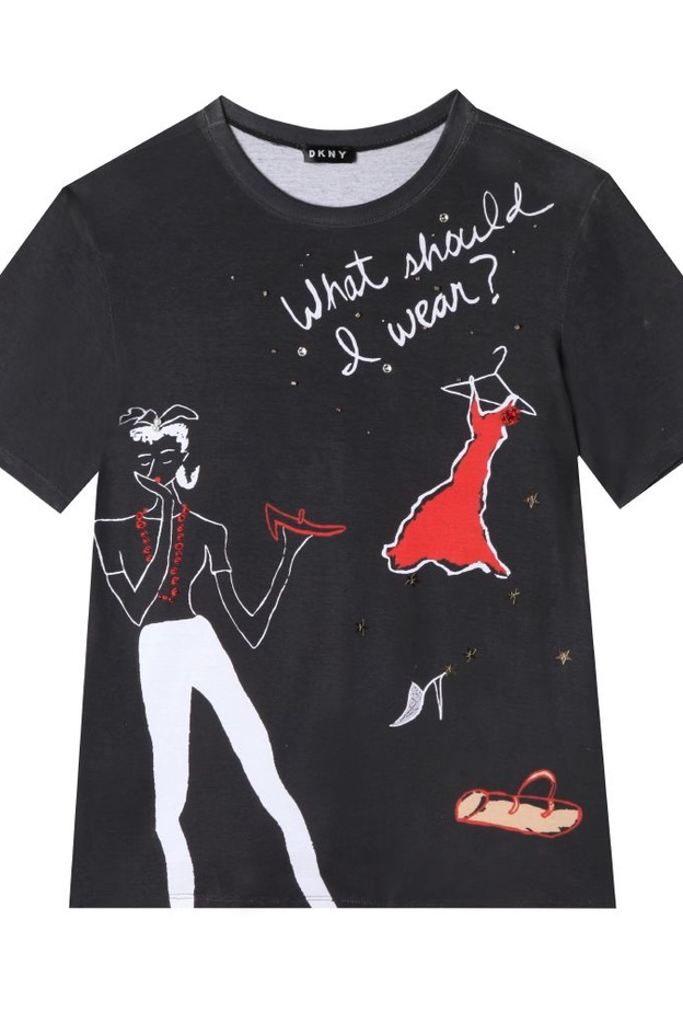 DKNY HOLIDAY 2017, RTW, SHORT SLEEVE CREW NECK GRAPHIC GIRL TEE, P7JHP793, BLACK, AED 355