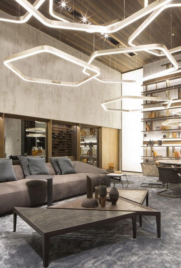 تصميم إنارة للسقف لغرفة جلوس مميزة