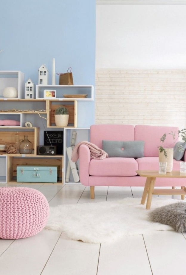 غرفة جلوس مودرن بألوان الباستيل