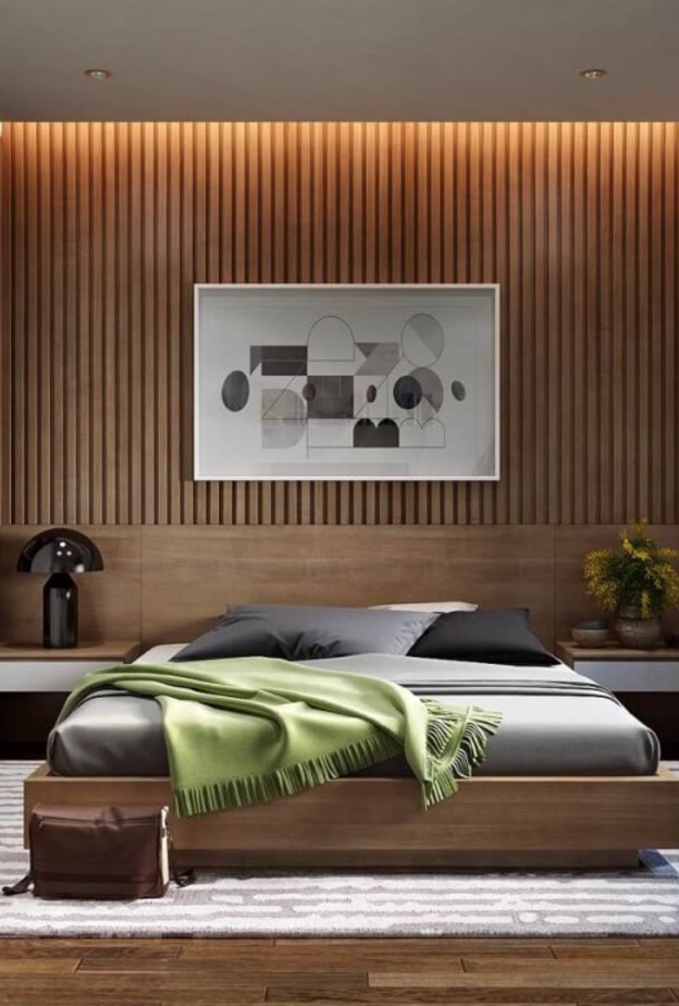 غرفة نوم باللونين الابيض والرمادي