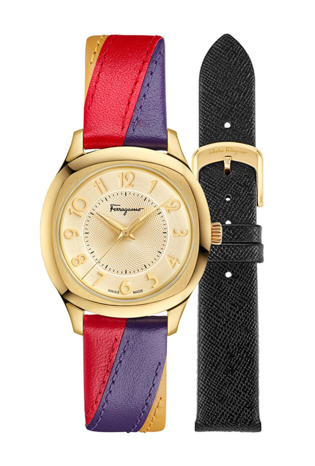 ساعة Ferragamo Time Lady بالذهب الأصفر ومرصة بالماس