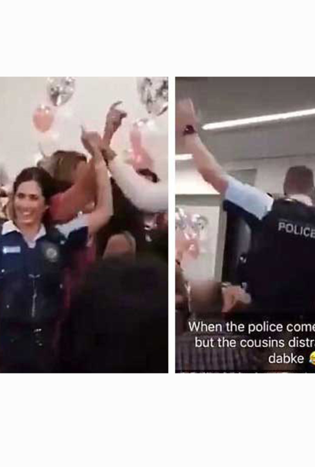 شرطيان في أستراليا يرقصان الدبكة في عرس لبناني