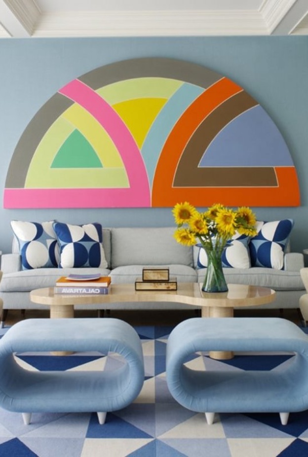 ديكور غرفة جلوس ريترو retro بألوان براقة