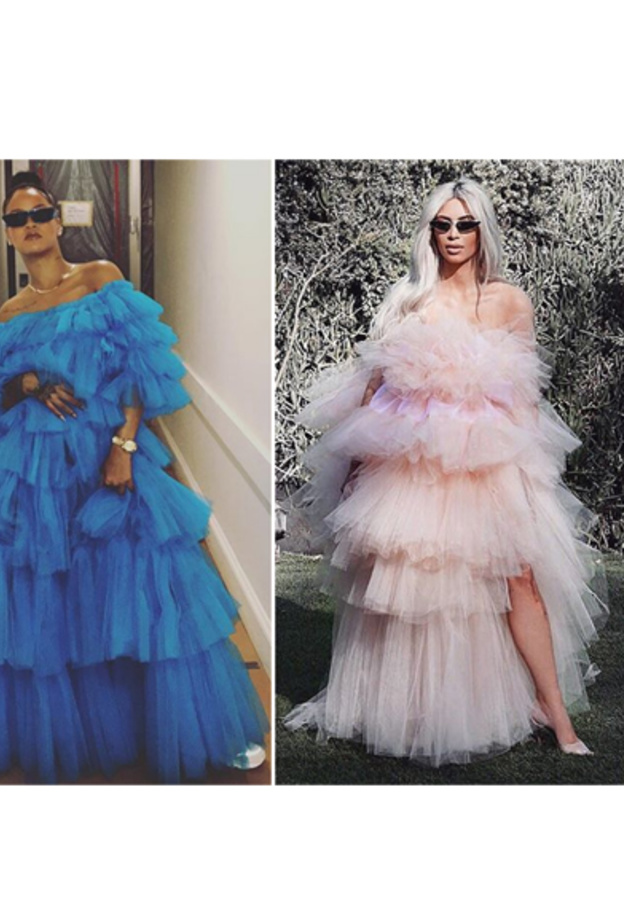 كيم كارداشيان اعتمدت اطلالة مشابهة كثيرا لريهانا... فمن برأيك كانت الاجمل بينهما؟