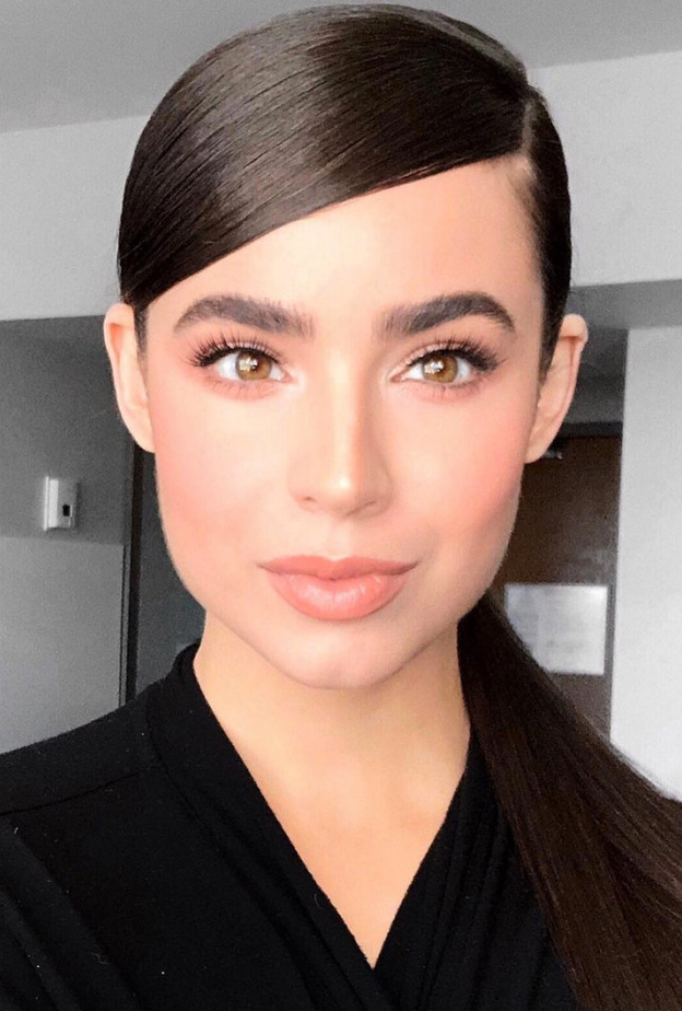   Sofia Carson بمكياج ناعم مع تسريحة شعر ذيل الحصان البسيطة