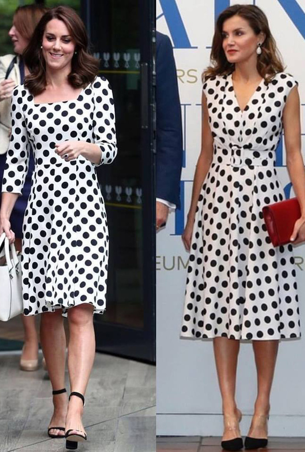 ليتيسيا اختارت فستانا من ماتيلد كانو بنقشة البولكا دوت مع حزام بالنقشة نفسها