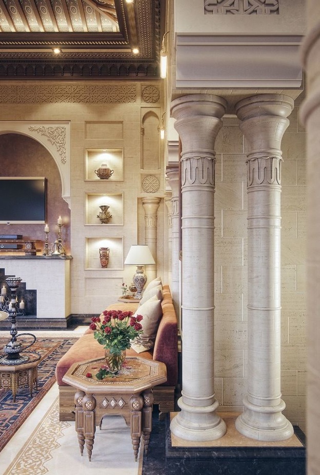 ديكور مودرن لمجلس مغربي بالأبيض والأزرق