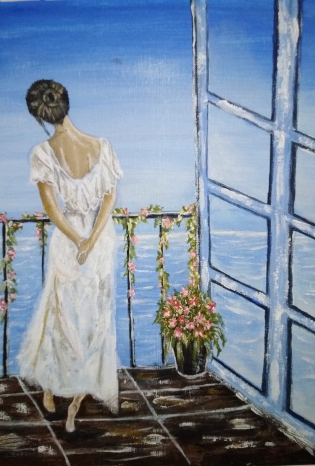 من لوحات الفنانة التشكيلية مزنه القحطاني