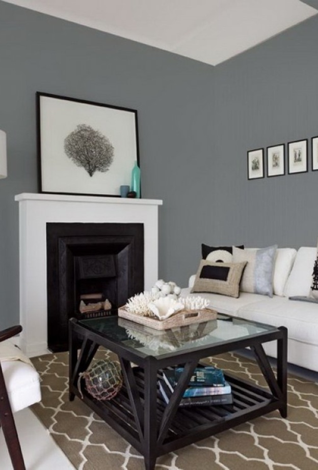 درجات حالمة من الالوان المحايدة المتناسقة لغرفة المعيشة الخاصة بمنزل العروسين