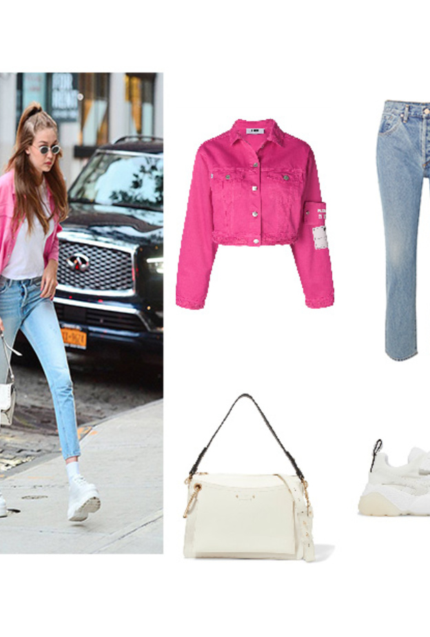  اطلالة شبابية بالجينز بأسلوب جيجي حديد