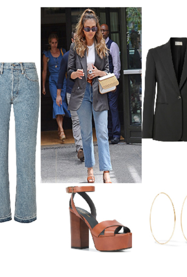 اطلالة كاجوال في البليزر بأسلوب جيسيكا البا