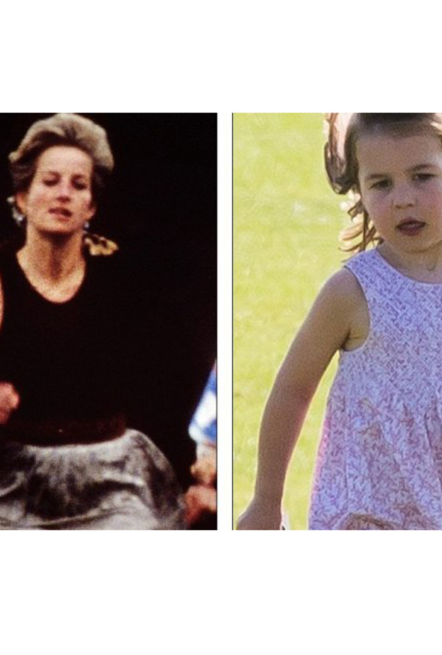 صورة الأميرة تشارلوت وهي تقفز في الهواء بمرح تشبه كثيرا صورة الأمير ديانا وهي تقفز في الهواء خلال عطلة في سان تروبيه