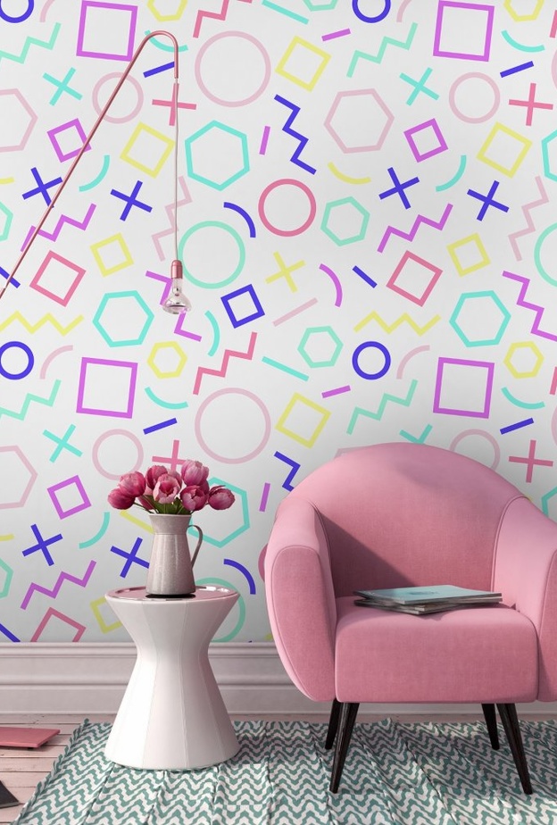 ورق جدران غرفة معيشة مصمم برسومات من الطبيعة