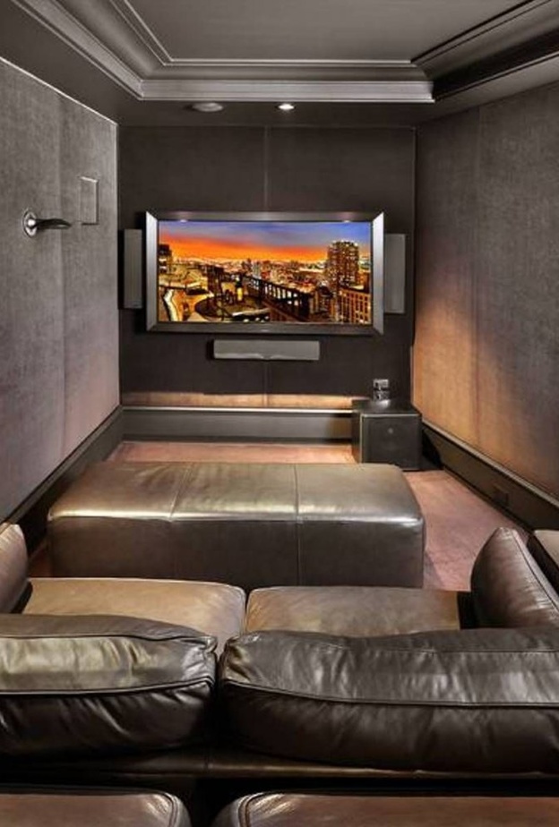 البيج والرمادي في ديكور سينما منزلية أنيقة وفخمة