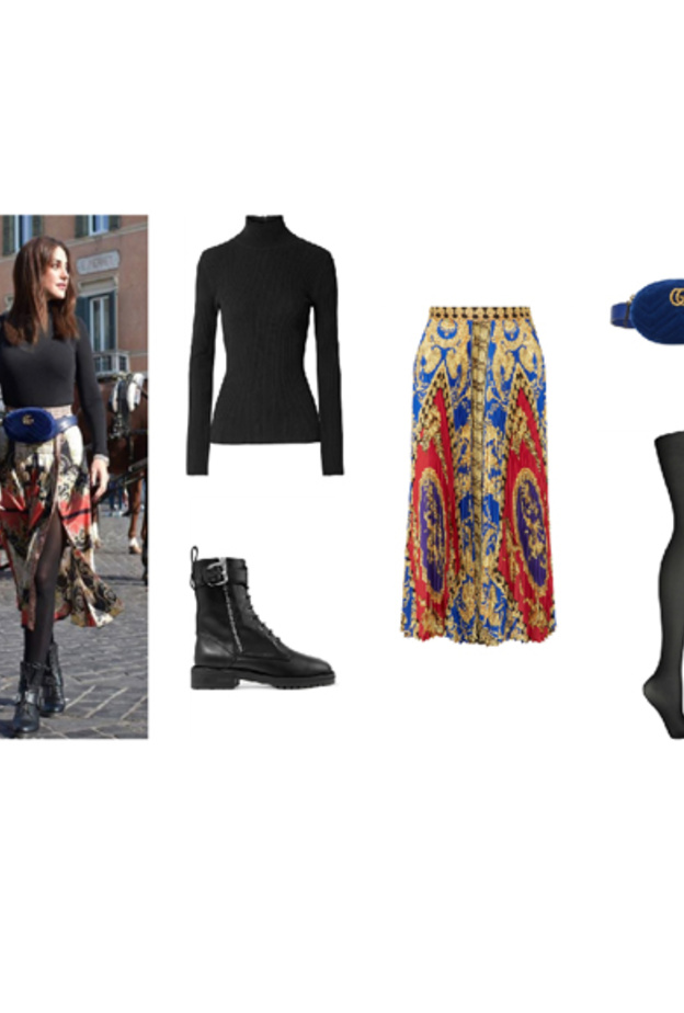 اطلالة بالتنورة الميدي السوداء بأسلوب بثينة الرئيسي