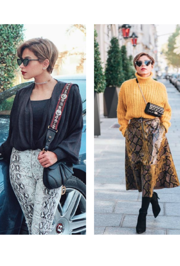 طبعة جلد الأفعى من صيحات الموضة المفضلة بالنسبة لنهى نبيل في خريف 2018