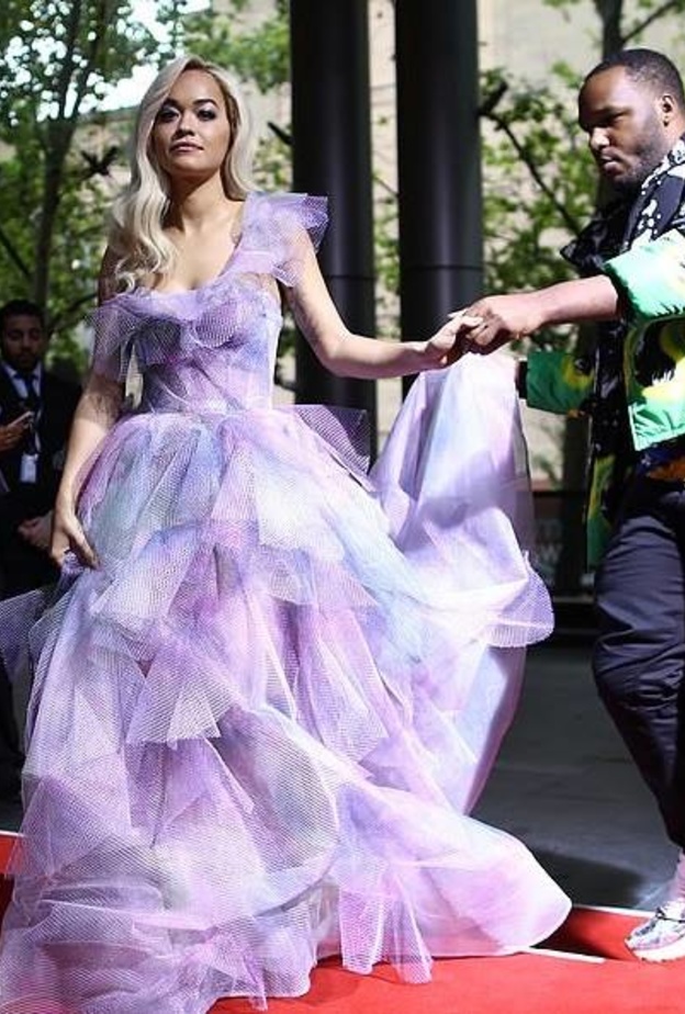 ريتا أورا تتلقى المساعدة من أحد المصورين لدى حضورها لحفل ARIA Award في سيدني