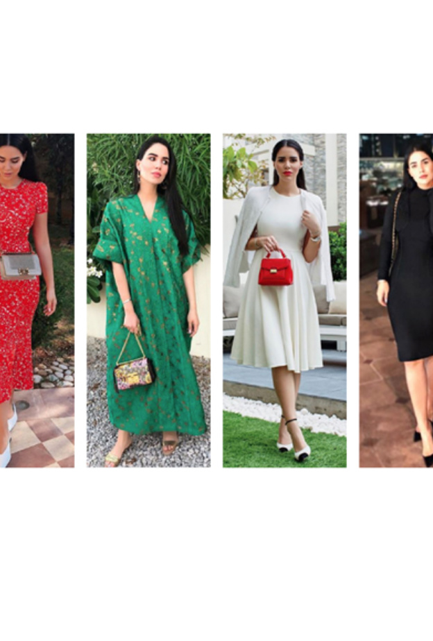 العنود بدر في اطلالات مستوحاة من ألوان العلم الاماراتي